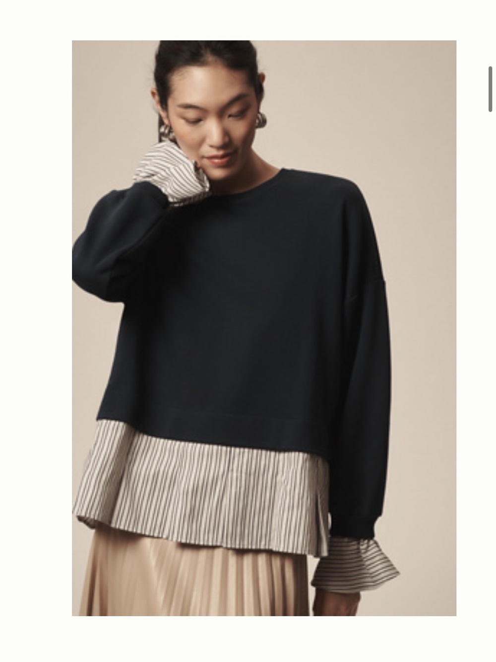 Maeve Striped Trim Twofer Sweatshirt